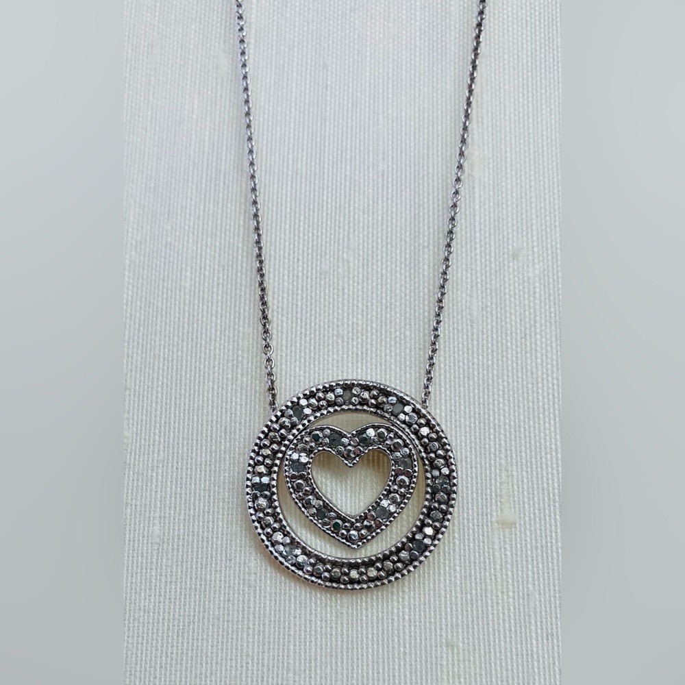 EUC Sterling Silver Marcasite Floating Heart Necklace